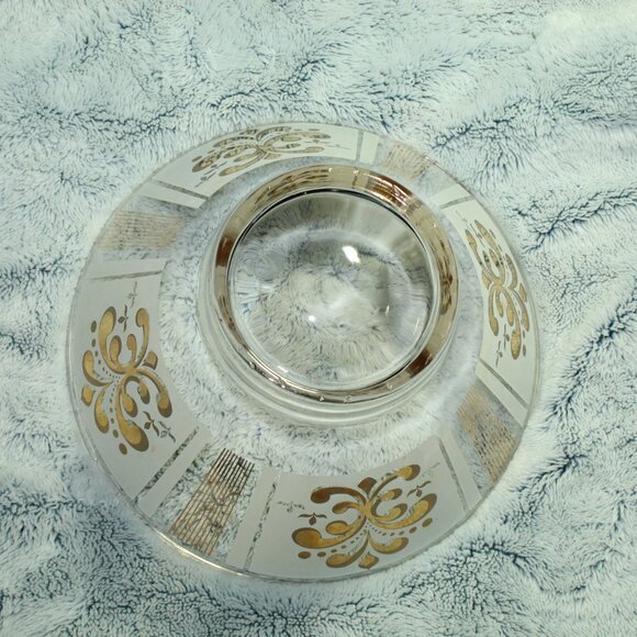 Vintage MCM Anchor Hocking 1960's MCM Gold Fleur Hanging Chip and Dip Bowl Set - Picture 6 of 12